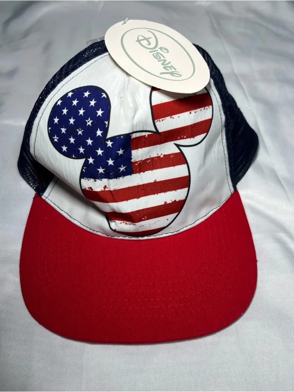 Disney Mickey Mouse USA Hat Red White Blue Mesh Snapback Cap NWT Adult‎ OS